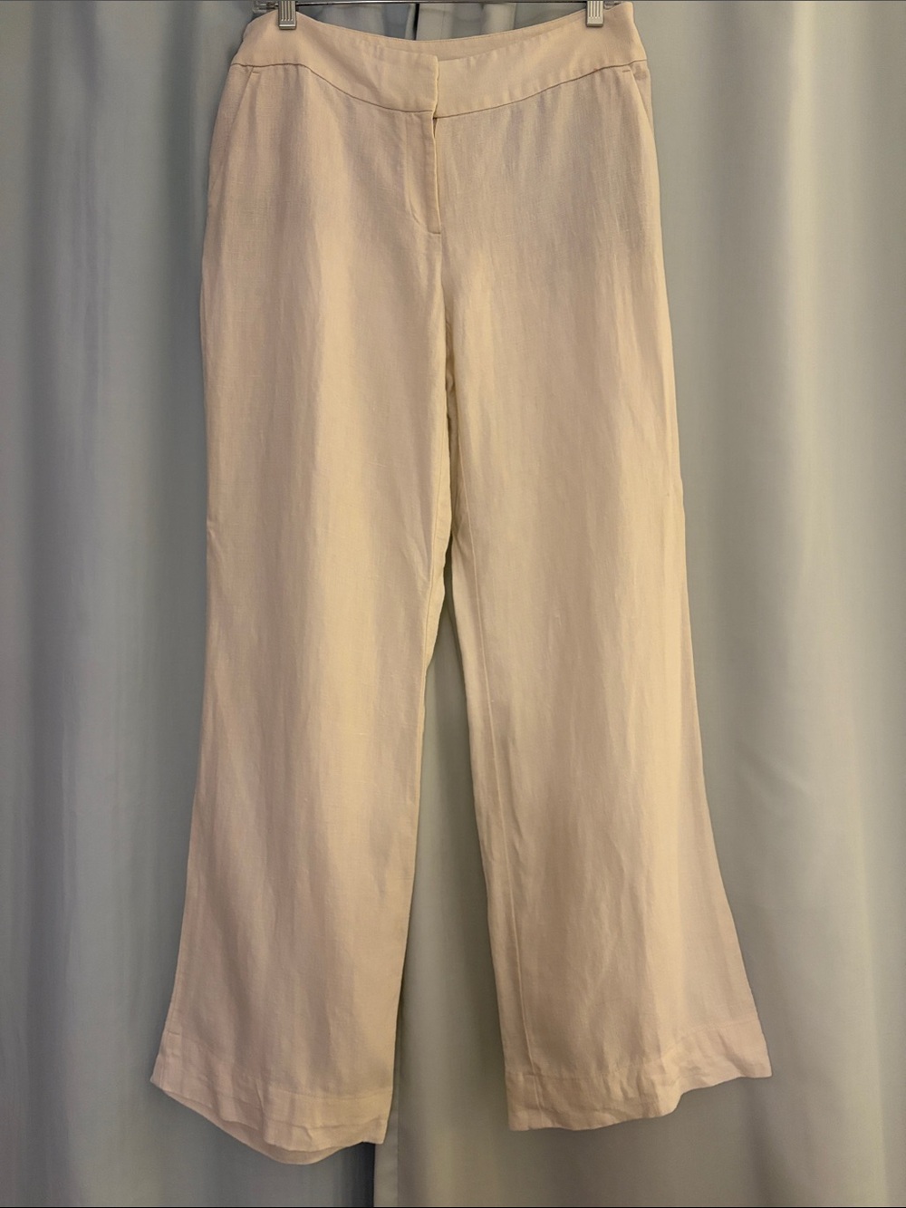 LOFT Women’s Cream Linen Classic Trouser Pants, size 6, summer beach resortwear